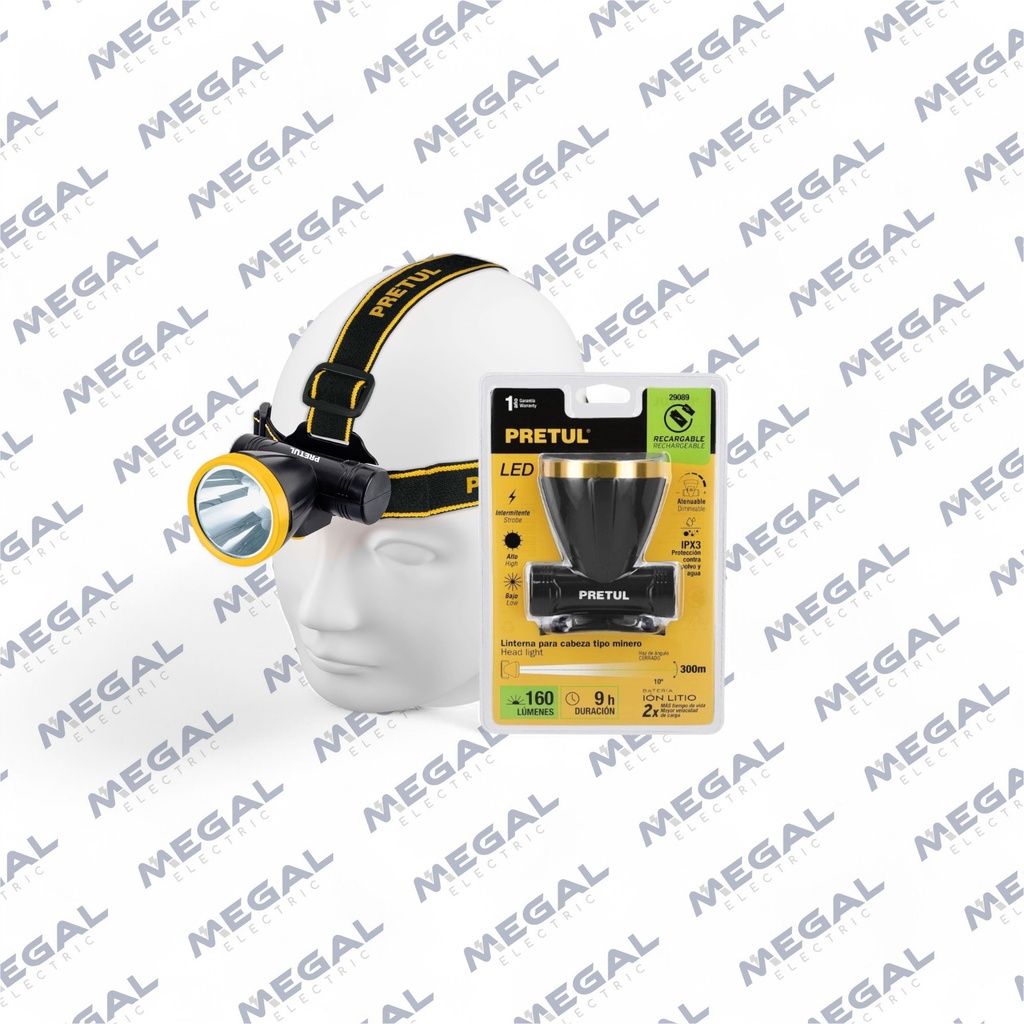 LINTERNA DE MINERO 125LM RECARGABLE PRETUL