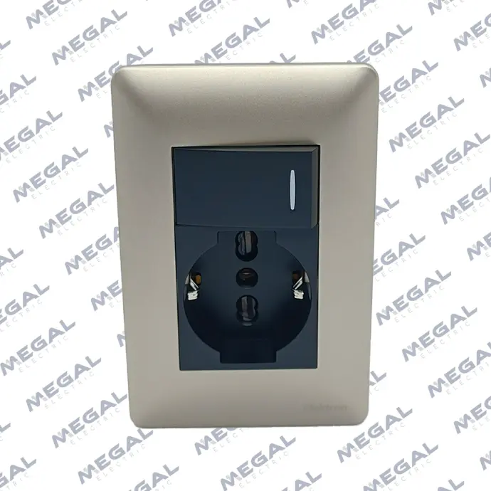 MODULO TOMA SCHUKO + INTERRUPTOR CHAMP/NEG C/ PLACA ALPES CURVE 