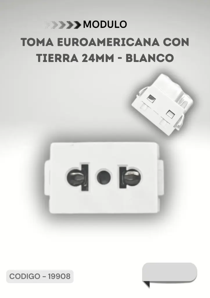 EUROAMERICANA MODULO TOMA CON TIERRA 24MM - BLANCO