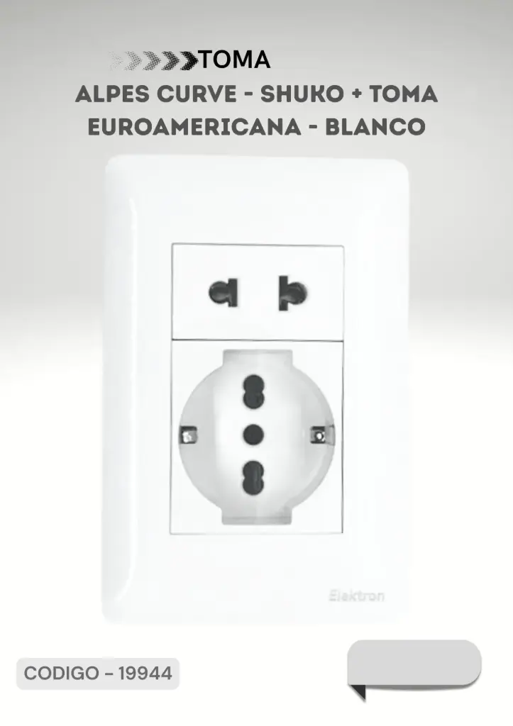 MODULO TOMA SCHUKO+TOMA BLANCO 16-20A C/PLACA ALPES CURVE 