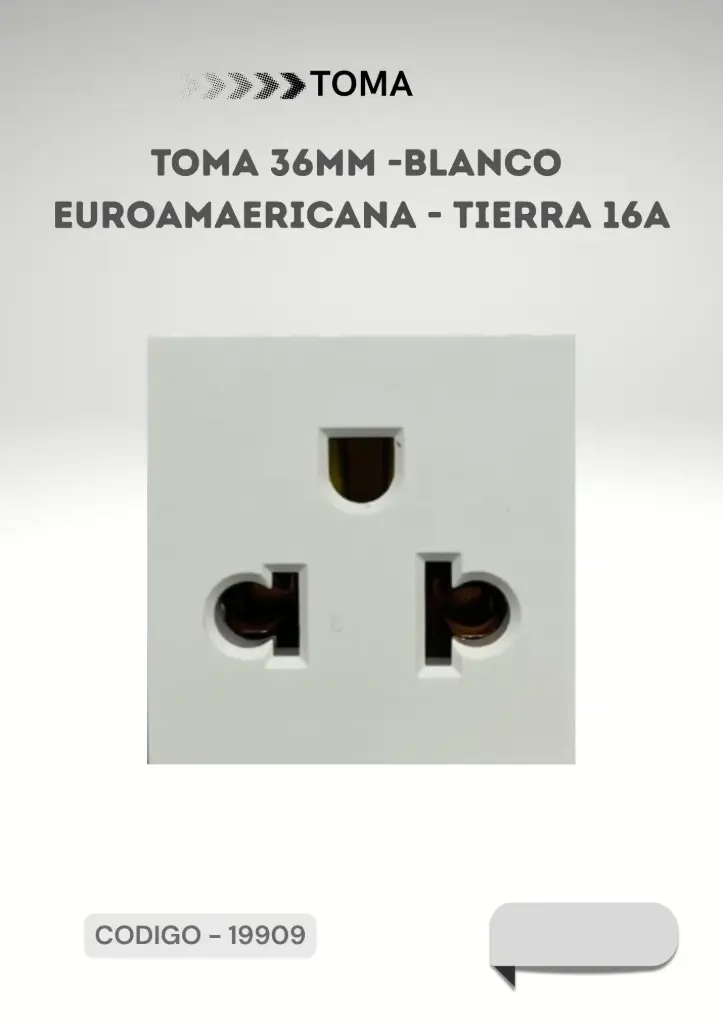 MODULO TOMA 36MM BLANCO EUROAM COMPU C/TIERRA 16A