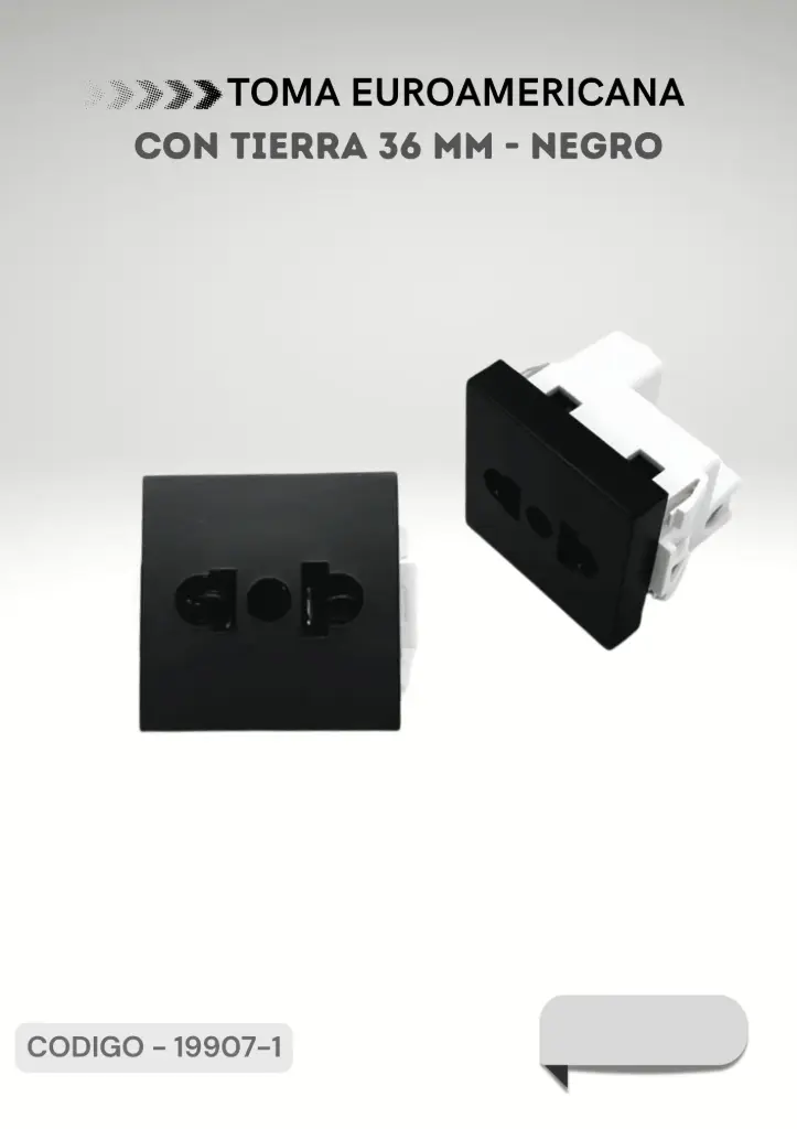 MODULO TOMA 36MM NEGRO EUROAM C/TIERRA 10-16A