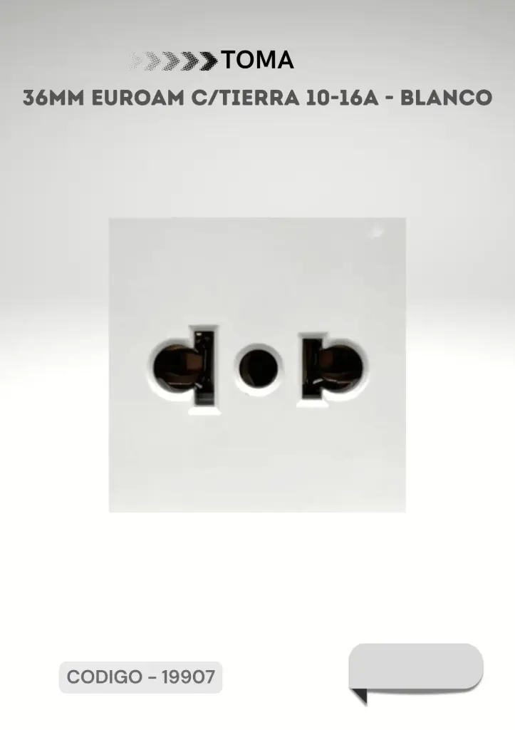 MODULO TOMA 36MM EUROAM C/TIERRA 10-16A BLANCO C19907