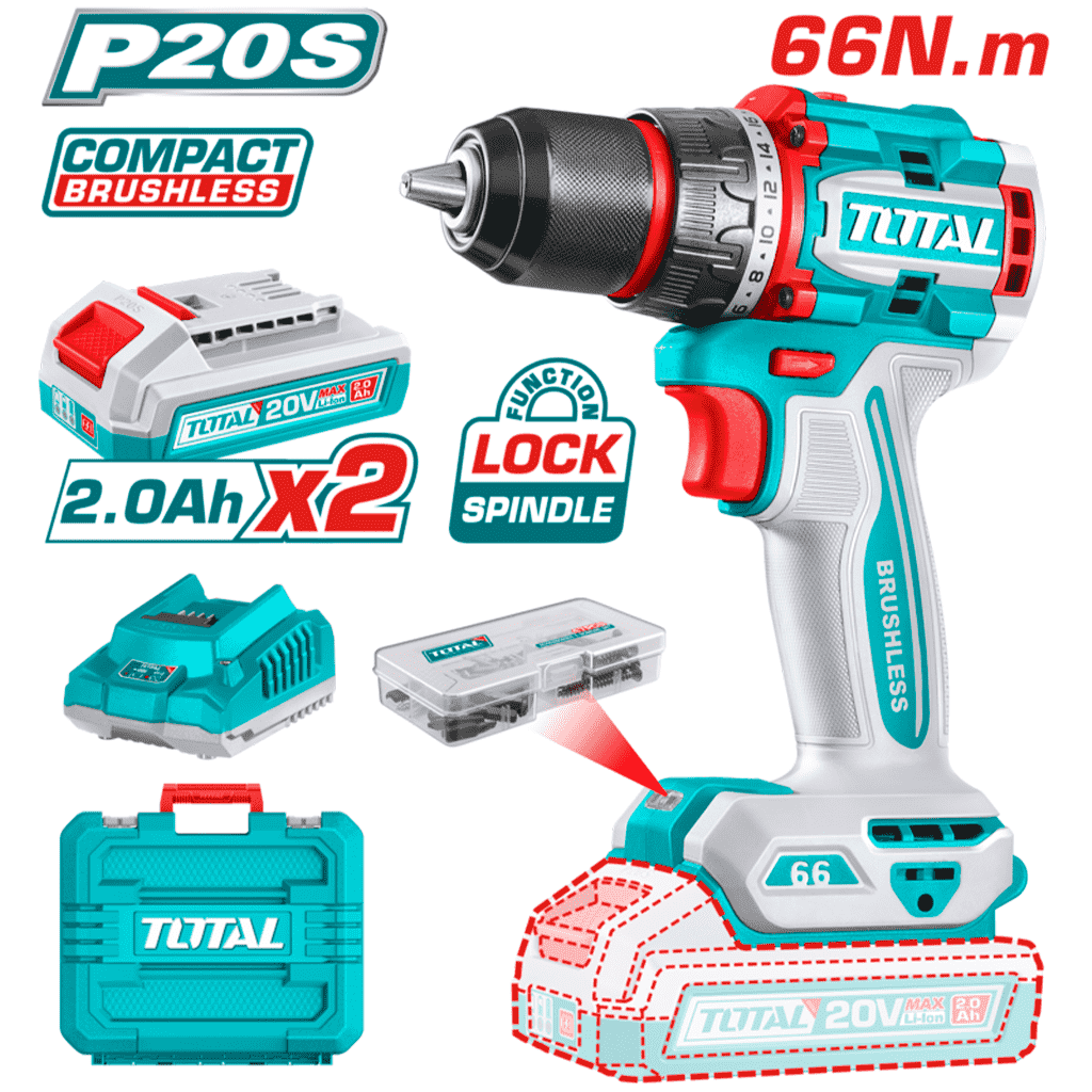 TALADRO ATORNILLADOR 20V 66NM - 2 BATERÍAS CON CARGADOR