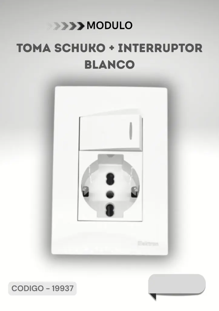 MODULO TOMA SCHUKO+INTERRUPTOR C/ PLACA 16A-20A PARIS LIGHT  BLANCO