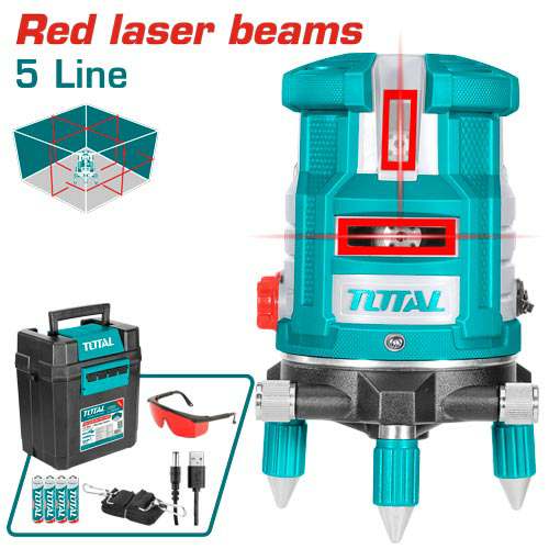 NIVEL LASER AUTONIVELANTE 30M 360 HORIZONTAL 4 LINEAS VERTICALES LUZ ROJA