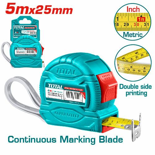 CINTA METRICA 5MX25MM DE ACERO DOBLE FAZ - TOTAL