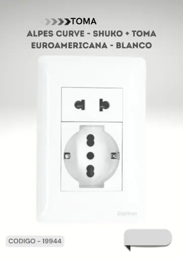 [ELEKTRON - C19944] MODULO TOMA SCHUKO+TOMA BLANCO 16A C/ PLACA ALPES CURVE 
