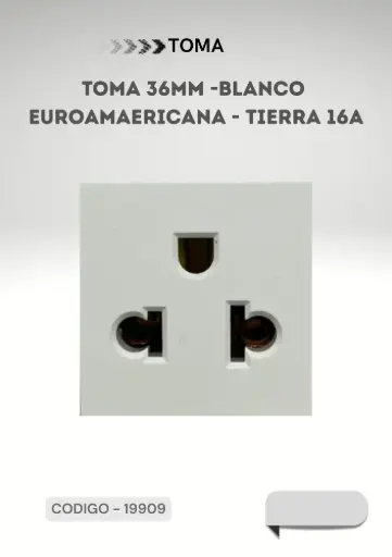 [ELEKTRON - C19909] MODULO TOMA 36MM BLANCO EUROAM COMPU C/TIERRA 16A