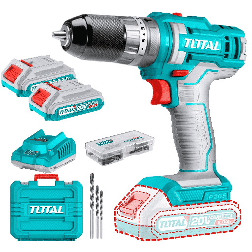 [TOTAL - TIDLI201452]  TALADRO 20V DE IMPACTO A BATERÍA 45NM - 2BAT+CARG.