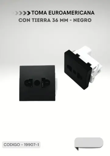 [ELEKTRON - C19907-1] MODULO TOMA 36MM NEGRO EUROAM C/TIERRA 36MM NEGRO 10-16A C19907-1