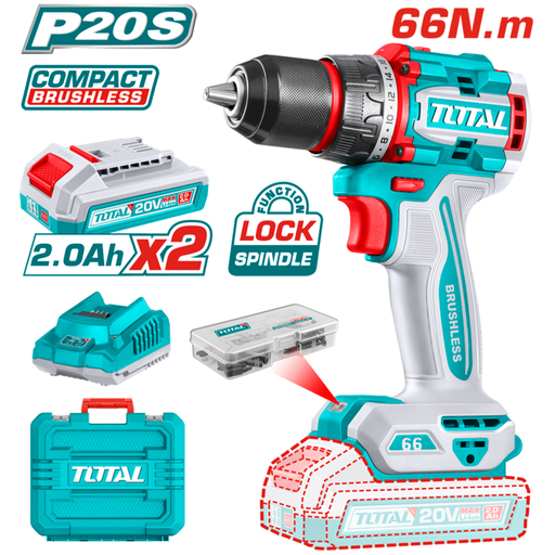 [TOTAL - TDLI20668] TALADRO ATORNILLADOR 20V 66NM - 2 BATERÍAS CON CARGADOR