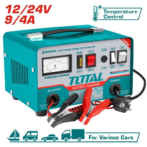 [TOTAL-TBC1601] CARGADOR DE BATERIA DE AUTO 12/24V -9/4A