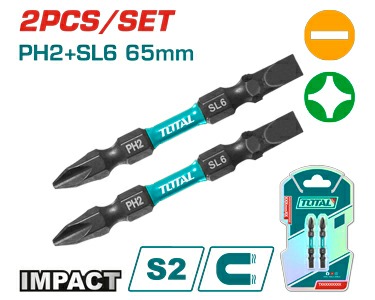 [TOTAL- TACIM72HL665] PUNTAS DE DESTORNILLADOR DE IMPACTO PH2+SL6 65MM 2PZS