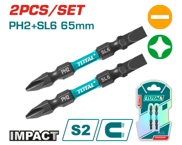 [TOTAL- TACIM72HL665] PUNTAS DE DESTORNILLADOR DE IMPACTO PH2+SL6 65MM 2PZS