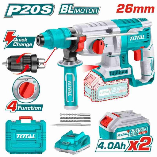 [TOTAL - TRHLI202289]  ROTOMARTILLO 20V A BATERIA 26MM - 2BAT + CARG. TRHLI202289