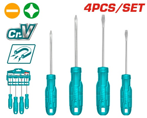 [TOTAL -  THTDC250401] JUEGO DE DESTORNILLADORES PROFESIONAL 4PZS - CRV