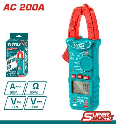 [TOTAL - TMT42002] PINZA AMPERIMETRICA 200A AC DIGITAL - TOTAL