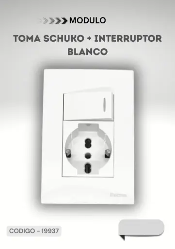 [ELEKTRON-C19937] PARIS LIGHT MODULO TOMA SCHUKO + INTERRUPTOR C/ PLACA 16AMP-20AMP BLANCO - ELEKTRON