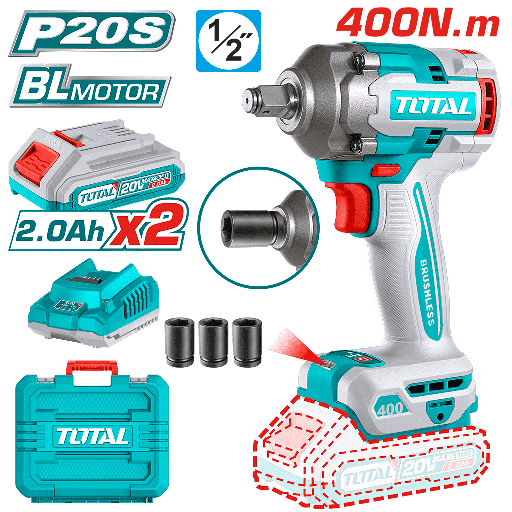 [TOTAL - TIWLI2040] LLAVE DE IMPACTO A BATERIA 20V 400NM 2BAT+CARG - TIWLI2040
