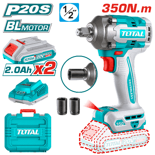 [TOTAL - TIWLI2035] LLAVE DE IMPACTO A BATERIA 20V 350NM 2BAT+CARG - TIWLI2035