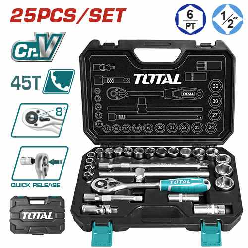 [TOTAL-THT121251] MALETIN CON CARRACA LLAVE TUBO Y ACCESORIOS 1/2 25PZ