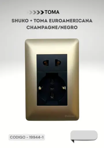 [ELEKTRON- C19944-1] PLACA ALPES CURVE MODULO TOMA SCHUKO + TOMA EUROAM 16A CHAMP/NEG