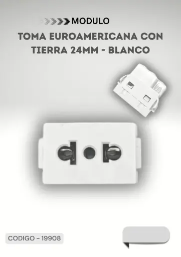 [ELEKTRON- C19908] MODULO TOMA 24MM BLANCO EUROAM C/TIERRA